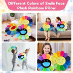 Smile Face Plush Rainbow Pillow, Sunflower Indie Decor Plush Pillow Soft & Comfortable Flower Floor Pillow for Home Reading Bed Room Decoration (White, 40CM)