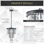 Black 3 Tiers Crystal Pendant Light, 3 Pack Mini Smoke Gray K9 Crystal Chandelier Modern Pendant Light Fixture for Kitchen Island Dining Room Hallway Bedroom Closet