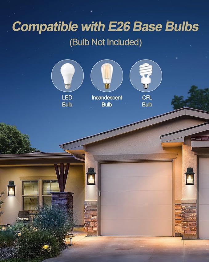 1-Pack Outdoor Porch Light, Matte Black Outdoor Wall Sconce with Water Ripple Glass, Rustproof and Waterproof, Exterior Lantern for House, Patio, Garage, 12" High, Bulb Not Included