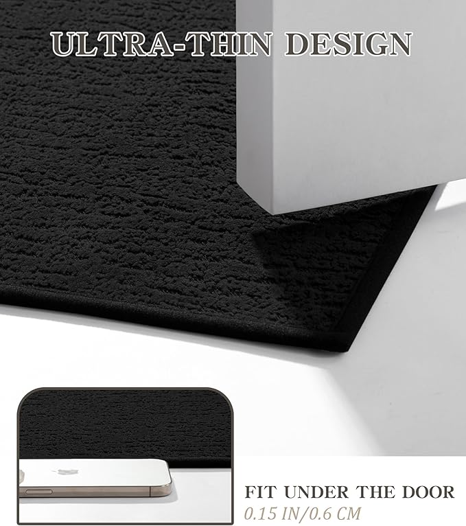 chakme Bathroom Rugs Mat 47x17, Ultra Thin Non Slip Bath Mat Quick Dry Absorbent Bath Mat for Bathroom Floor, (Black, 47"x17")