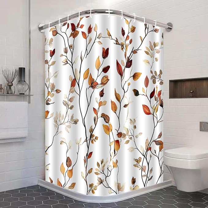 Brown Eucalyptus Leaves Shower Curtain Fall Leaf Floral Shower Curtains for Bathroom Waterproof Polyester Fabric Bath Curtain 72 x 72 Inch with 12 Hooks
