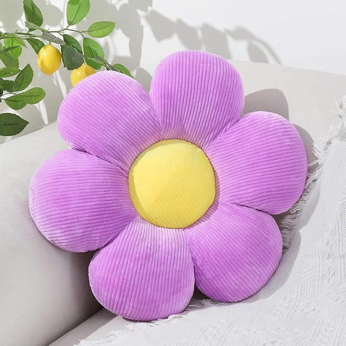 Six Petal Flower Pillow,Soft Flower Shaped Throw Pillows Cushion Seating for Home Decorative Cute Daisy Throw Pillow for Bed Sofa Couch (Purple,15.7'')