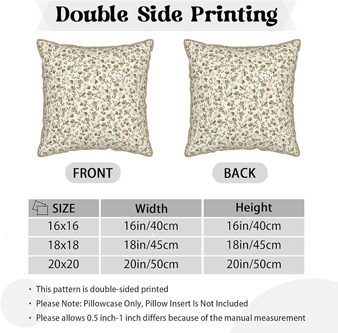 KSLIDS Sage Green Beige Floral Soft polyesterThrow Pillow Covers Set of 2 Vintage Brown Flower Decorative Pillow Covers 18x18 Inch Rustic Pillow Case for Sofa Couch Bedroom Farmhouse Home Decor