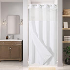 Stall No Hooks Needed Linen Textured Shower Curtain with Snap-in Fabric Liner Set,Hotel Luxury Decor Shower Curtains for Bathroom,Waterproof & Washable,60Wx74H,White