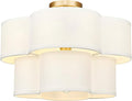 Gold Semi Flush Mount Ceiling Light, 5-Light 18" Ceiling Light Fixtures with Double Fabric Drum Shade in Quatrefoil Shape, Light Fixtures Ceiling Mount for Nursery Bedroom, AD-22007-5SF-GD