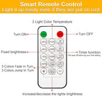 Mlambert 3-Color in 1 Solar String Lights Outdoor Waterproof Dimmable, 48ft Remote LED Patio Lights,15 Hanging Sockets Shatterproof Light for Backyard