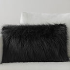 Phantoscope Faux Fur Solid Decorative Pillow Cover Fluffy Throw Pillow Mongolian Luxury Fuzzy Pillow Case Cushion Cover for Bedroom and Couch,Black 12 x 20 Inches