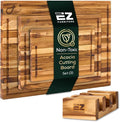 Non-Toxic Set 3 Acacia Cutting Board, Pre-Oiled Premium Wood Cutting Board with Juice Groove and Handles, Suitable for Chopping Meat, Vegetables, Included Gift Box, with Non Slip Feet