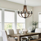Farmhouse Chandeliers for Dining Room Light Fixture, 5-Light 24 inch Faux Wood Texture Hanging Lighting Fixtures, Rustic Candle Chandeliers for Living Room Kitchen Island Foyer Entryway