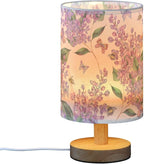 Table Lamp Purple Lilac Flower Bee Butterfly Nature Floral Nightstand Lamp with Wood Base Fabric Lamp Shade Bedside Desk Lamp for Living Room Bedroom Kids Room Office