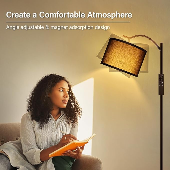 BoostArea Floor Lamp for Living Room,Arc Floor Lamp with Remote Control,Stepless Dimmable Brightness & Colors Temperature 2700k-6500k,Modern Standing Lamp for Bedroom Study Room Office,Black