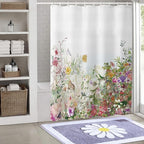 Shower Curtain, Fabric Colored Flowers Waterproof Shower Curtain - 72" W x 72" L with 12 Hooks