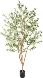 Bellacat 8ft Super Fuller Faux Olive Tree with Multiple Real Wood Trunks, 96in Olive Trees Artificial Indoor with Realistic Fruits & Leaves, Fake Olive Tree for Indoor & Outdoor Home Office Décor