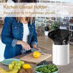 Utensil Holder Kitchen Utensil Holder for Countertop, Ceramic Cooking Utensil Holder for Kitchen Counter, Large Modern Spatula Holder Utensil Organizer Kitchen Decor, 6.5”H x 5.5”D White