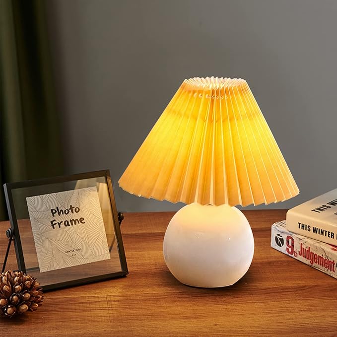 Zenply Korean Pleated Table Lamp, Bedside Nightstand Mini Lamp for Bedroom Living Room Small Spaces