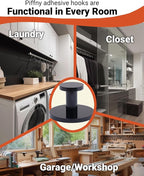 Round Adhesive Hooks for Hanging Towels, Clothes, Keys, and Robes in The Bathroom, Shower, Closet, Kitchen, and on Doors, Cabinets, and Countless Other Places - Black - 4 Pack