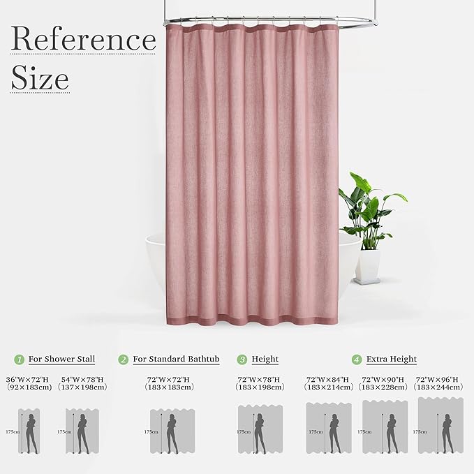 KGORGE Linen Fabric Shower Curtains-Semi Sheer Button Hole Lightweight Waterproof Privacy Linen Blend Shower Curtains Sets for Bathroom Bathtub with 12 Hooks, 72 x 84 inches Long, Dusty Pink, 1 Panel