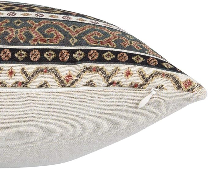 Kilim Throw Pillow Covers Khaki and Black - 14 x 24 Inches Decorative Lumbar Pillows, Retro Room Decor for Couch, Bohemian Outdoor Case for Farmhouse, Indian Cushions, Tribal Pattern