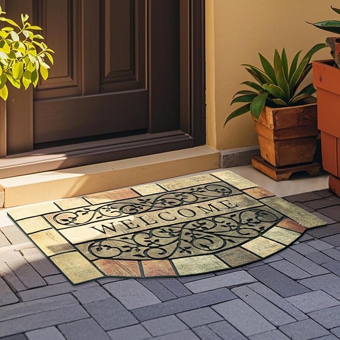 Door Mat Welcome Mat, Heavy Duty Door Mat 23.6 x 35.4 Inch Front Door Rug Doormat for Outdoor Entrance Home Non-Slip Rubber Rug for Front Door, Outside, Entryway, Patio (Brown Yellow Welcome)