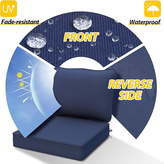 AAAAAcessories Outdoor Deep Seat Cushions, Waterproof, Fade-Resistant Patio Furniture Replacement Cushions, 24" x 24" x 5", Set of 2, Navy Blue