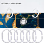 4 Pcs Bathroom Shower Curtain Set, Includes Bath Mat,U Shape Mat and Toilet Lid Cover, 12 Hooks, Black & Blue Honeycomb Marble with Gold Leaves Design, 70.8x70.8 Inches, Waterproof Fabric.