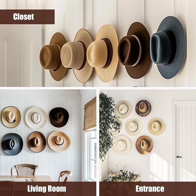 2.8 Inch Hat Hooks for Wall - (16 Pack) Cowboy Hat Rack, Strong Adhesive Cap Holder, Organizer for Baseball Caps, Western Room Decor - White
