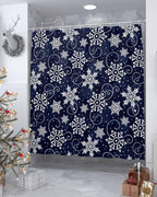 Vandarllin Christmas Shower Curtain, White Navy Snowflakes Pattern Shower Curtains Set with Hooks, Winter Waterproof Fabric Bathroom Curtains Decor Home Accessories,Stall 36 X 72 Inch