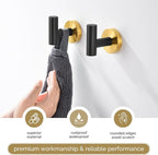 Angle Simple Black & Gold Towel Hook 2 PCS, Stainless Steel Bathroom Robe Holder, Round Coat Hand Towel Hanger, Wall Mounted
