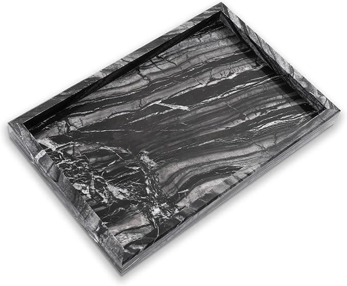 Yew & Tulip Natural Marble Vanity Tray, Nature Dark Woodgrain Marble Serving Tray for Bathroom, Kitchen, Vanity, Home Decor, Wedding etc. (12"x 8" x 1.2")