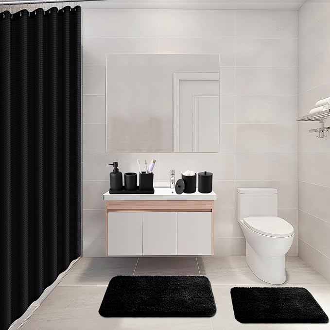 21 Pcs Bathroom Accessory Set with Waterproof Shower Curtain and Non Slip Mat,Resin Bath Set with Toothbrush Holder and Lotion Soap Dispenser,Bathroom Countertop Organizer Set for Home Apartment