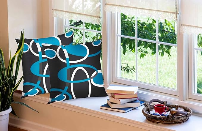 CAPSCEOLL Black Blue White Geometric Circle Printing Decorative Throw Pillow Case 16X16Inch Set of 2 Home Decoration Pillowcase Zippered Pillow Covers Cushion Cover