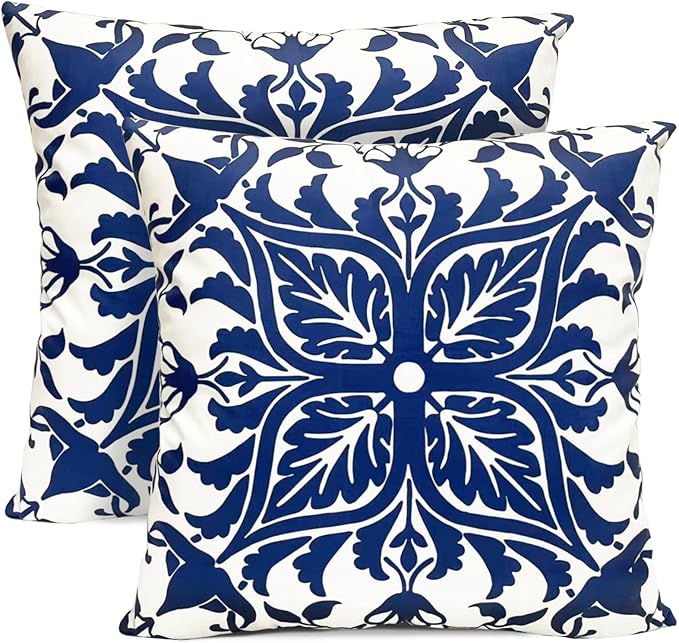 Decorative Throw Pillow Covers Set of 2 Blue Pillow Covers 20x20 inch Short Plush Floral Flower Throw Pillows,Farmhouse Cushion Covers Outdoor Pillow Covers for Couch Sofa Bed Living Room