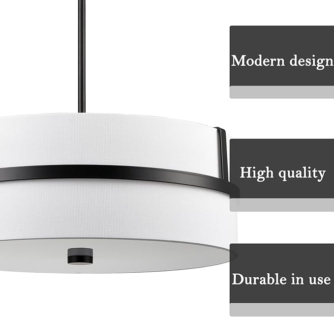 HYDELITE Black Pendant Light Drum Black Chandelier Modern 4 Light for Dinnng Room Living Room Bedroom