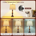 Set of Modern Table Lamps with USB-C & USB Ports, Rotating Knob Switch, Linen Shade + Resin Base Rustic Farmhous (Black Gold/Oil Bronze)