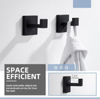Angle Simple Matte Black Towel Hooks for Bathroom, SUS 304 Stainless Steel Square Wall Coat Hooks, 2 Pack