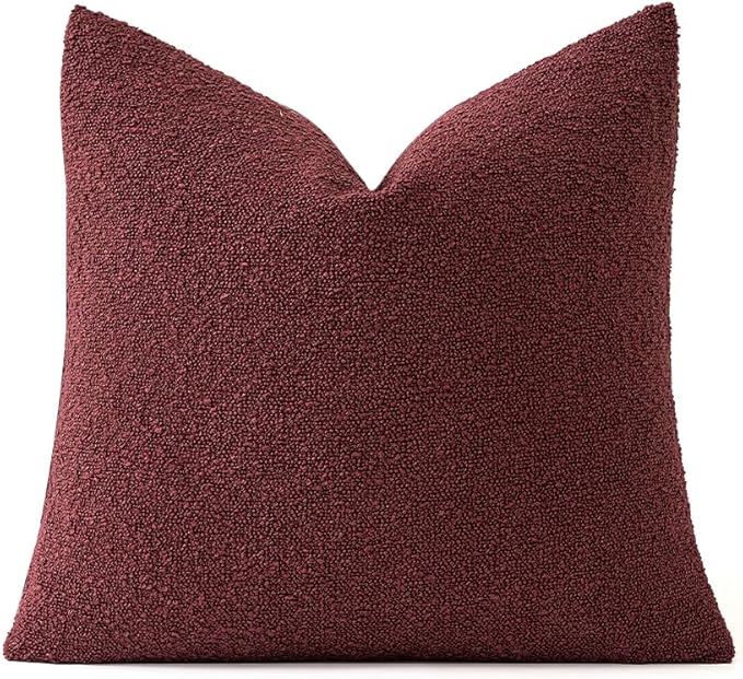 MIULEE Textured Boucle Throw Pillow Cover Christmas Burgundy Red Accent Solid Eruo Sham Pillow Case Decorative Soft Pack of 1 Couch Cushion Chair Sofa Bedroom Livingroom Home Decor,24x24 Inch