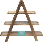 Gibson Home Truss Peak 3 Tier Serving Tray for Party, 18" Acacia Wood Cupcake/Charcuterie/Dessert Farmhouse Tiered Platters with Collapsible Wood Rack