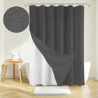 Inhousolu Boho Farmhouse Shower Curtain with Fabric Liner Set, Faux Linen Textured, 14 Metal Hooks Luxury Weighted Hem, Washable Wrinkle Free Bath Curtain for Hotel Bathroom 72"W x 84"L Graphite Grey
