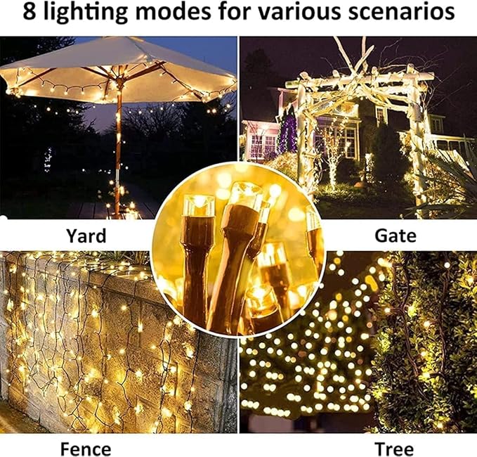 4Pack Solar String Lights for Outside, 400 LED Solar Christmas Lights Outdoor Waterproof with 8 Modes Solar Fairy Lights for Xmas Tree Party Wedding Garden Fence Decorations (Warm White)