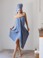 4 Pieces Muslin Towel Set for Bathroom, Luxury 100% Turkish Cotton Thin Soft Quick-Dry Lint-Free Large Size Bath Hand Towel Sets (Indigo Blue, 2 Bath & 2 Hand Towel Set)