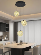 3-Lights Pendants Lightfor Kitchen lsland Chandeliers Dining Room,Square Entryway Light Fixture Hanging Adjustable Height Black Crystal Chandeliers for Bedroom Hallway Foyer