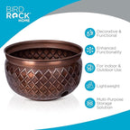 BIRDROCK HOME Water Hose Holder - Decorative Metal Pot, Indoor or Outdoor, Garden Storage Organizer, Patio Portable Bucket - Embossed Steel w/Copper Accents, Holds up to 100ft Hoses