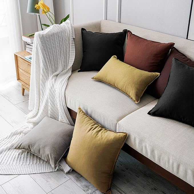 Jeanerlor Decorative Cotton Linen Couch 26"x26" Throw Pillow Case for Sofa Durable Classy, Comfortable Cushion Cover (65 x 65cm), Reddish Brown