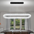 Oval Crystal Chandelier, 55'' Black Crystal Ring Pendant Light for Kitchen Island Modern Linear Oval Chandeliers for Dining Room Dimmable 3000K-6000K