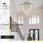 43.3" Large Crystal Chandeliers 28 Lights Black Modern Chandelier for Foyer Staircase High Ceiling 8 Tiers Round K9 Ceiling Pendant Lighting Fixture Luxury for Lobby Living Room
