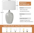 WJShome 27" Farmhouse Ceramic Table Lamp with Unique Ice Pattern Effect and White Linen Shade - Perfect for Bedroom, Living Room, Dining, and Office! (Bulb Not Included)