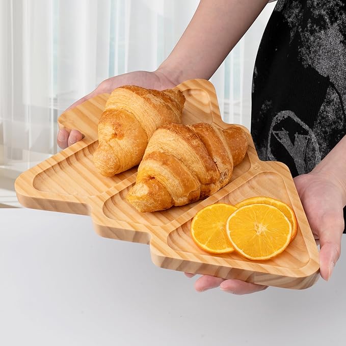 Christmas Tree Shaped Wooden Serving Tray - 12" Charcuterie Board for Cheese, Snacks, Appetizers & Desserts - Holiday Platter with Handles, Christmas Decorative Tray (12 x 8.7 x 0.6 Inches)