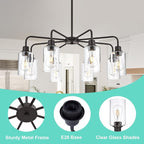 VINLUZ 8-Light Oil-Rubbed Chandelier with Clear Glass Shades, E26 Base Modern Pendant Light Fixture, Adjustable Swivel Heads Ceiling Lighting, Farmhouse Chandelier for Dining Room Kitchen Hallway