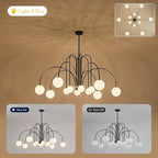 L52” Modern Sputnik Chandelier Large 12 Lights Mid Century Milk Glass Globe Ceiling Pendant Lighting Luxury for High Ceiling Foyer Staircase Living Dining Room