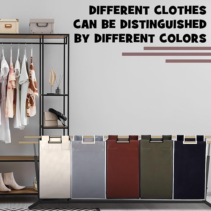 Bonuci 5 Pcs Laundry Sorter Replacement Bags Hamper Cart Removable Replacement Laundry Storage Organizer Bag Hamper Liner, No Hooks 14.76 x 8.66 x 21.65 Inch (Brown,Gray,Beige,Black,Green)